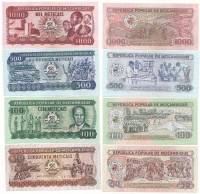 1980-1989 4 штуки 50 100 500 1000 метикалов Набор банкнот Мозамбик    UNC