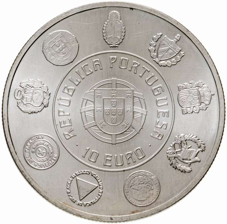 (2010) Монета Португалия 2010 год 10 евро &quot;История эскудо&quot;  Серебро Ag 500  UNC