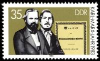 (1983-024) Марка Германия (ГДР) "Маркс и Энгельс"    100 лет смерти III O