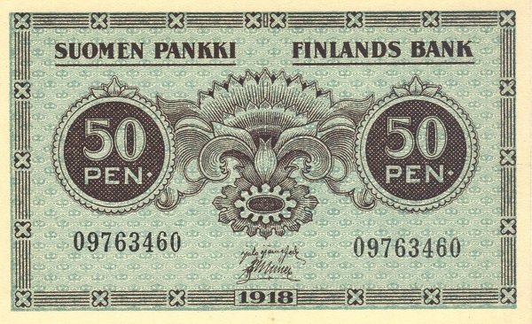 (1918) Банкнота Финляндия 1918 год 50 пенни  Jarnefelt - Muller  UNC