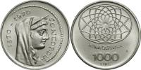 (1970) Монета Италия 1970 год 1000 лир "Рим как столица. 100 лет"  Серебро Ag 835  UNC