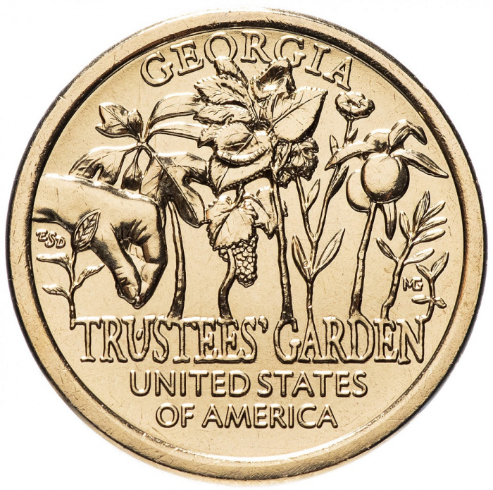 (05d) Монета США 2019 год 1 доллар &quot;Ботанический сад Джорджии&quot;  Латунь  UNC