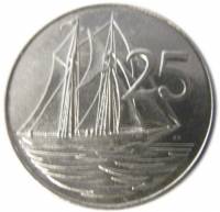 (№1992km90a) Монета Каймановы острова 1992 год 25 Cents (Двух Мачтовый Каймановы Шхуна)