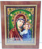 Картина "Икона Богородицы", вышивка бисером, деревянная рама, 32,5*26,5 см.(сост. на фото)