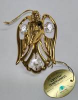 Сувенир Ангел с лирой 8*4,5 см  металл покрытие золото 24 к. кристаллы Сваровски США  новый