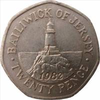 (№1982km53) Монета Джерси 1982 год 20 Pence (К 100-Энн. из Маяка Корбьер)