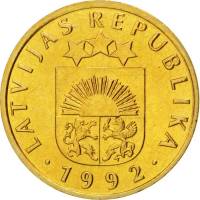 () Монета Латвия 1992 год 5  ""   Латунь, покрытая Никелем  UNC