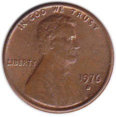 (1976d) Монета США 1976 год 1 цент   150-летие Авраама Линкольна, Мемориал Линкольна Латунь  VF