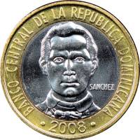 (№2008km89.2) Монета Доминиканская Республика 2008 год 5 Pesos (Не Магнитные)