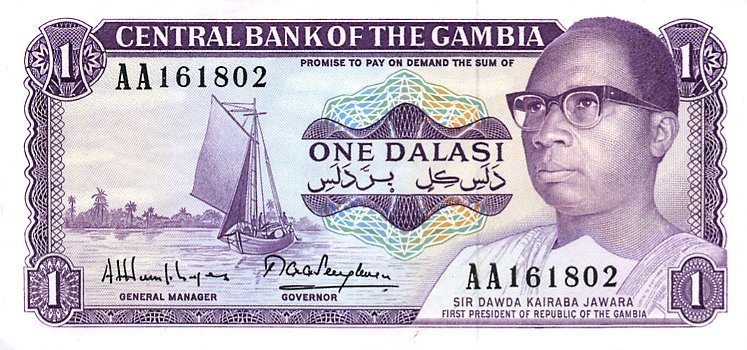 (№1987P-4g) Банкнота Гамбия 1987 год &quot;1 Dalasi&quot; (Подписи: Alan J)