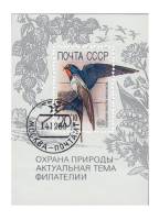 1989-108  Блок СССР Ласточка у гнезда  Охрана дикой природы - актуальная тема филателии III Θ