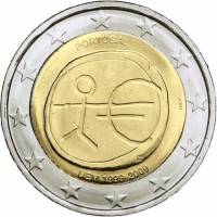 (004) Монета Португалия 2009 год 2 евро "Экономический союз 10 лет"  Биметалл  UNC