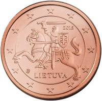 (2015) Монета Литва 2015 год 1 евроцент   Сталь, покрытая медью  VF