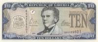 Банкнота Либерия 2004 год 10 долларов Джозеф Дженкинс Робертс   UNC