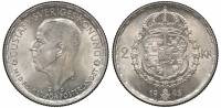 (1943g) Монета Швеция 1943 год 2 кроны "Густав V"  Серебро Ag 400  UNC