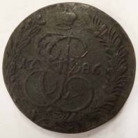 (1786, КМ) Монета Россия 1786 год 5 копеек "Екатерина II"  Медь  VF