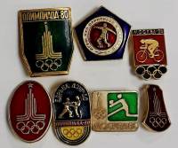 Набор значков знаков (7 шт.) СССР "Олимпиада 80" На булавке 