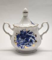 Сахарница Добруш синяя роза фарфор СССР винтаж 1980-е высота 17 см