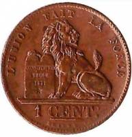 (№1835km1.2) Монета Бельгия 1835 год 1 Centime (узкие диски)