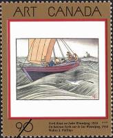 (№1997-1613) Марка из набора Канада 1997 год "Йоркская Лодка на озере Виннипег 1930 Уолтер Филлипс",