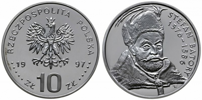 (1997) Монета Польша 1997 год 10 злотых &quot;Стефан Баторий&quot;  Серебро Ag 925  PROOF