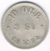(№1874km345) Монета Норвегия 1874 год 10 Oslash;re (3 Скиллинга)
