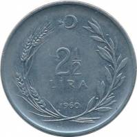 () Монета Турция 1960 год 2  ""   Акмонитал  UNC
