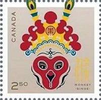 (№2016-3329) Марка из набора Канада 2016 год "Год обезьяны", Гашеная