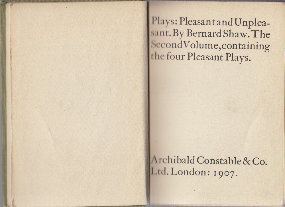 Книга &quot;Pleasantand and Unpleasant&quot; 1907 B. Shaw Лондон Твёрдая обл. 324 с. Без илл.