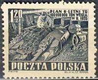 (1951-037) Марка Польша "Добыча угля (Сланцево-синяя)"   Шестилетний план: горная промышленность II 