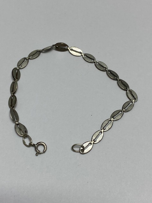 Браслет с плоскими звеньями, серебро 925пр