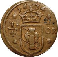(1634) Монета Швеция 1634 год 1/4 эре   Медь  VF