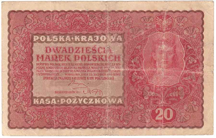 () Банкнота Польша 1919 год 20  &quot;&quot;   VF
