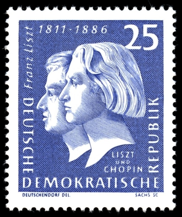 (1961-054) Марка Германия (ГДР) "Лист и Шопен"    Ференц Лист II &Theta;