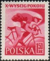 (1957-023) Марка Польша "Велосипедист"   10 Велогонка мира  III Θ