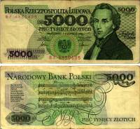 (1986) Банкнота Польша 1986 год 5 000 злотых "Фредерик Шопен"   VF