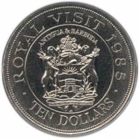 (№1985km5) Монета Антигуа и Барбуда 1985 год 10 Dollars (Королевский Визит)