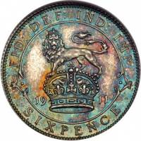 (1911) Монета Великобритания 1911 год 6 пенсов "Георг V"  Серебро Ag 500  UNC