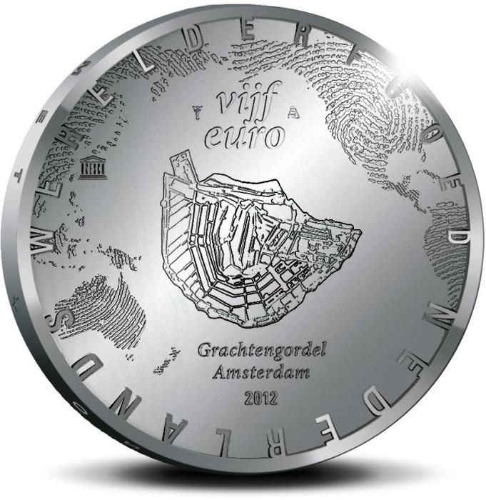 (2012) Монета Нидерланды (Голландия) 2012 год 5 евро &quot;Амстердам. Старый город&quot;  Серебрение  Coincard