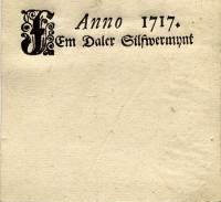 (,) Банкнота Швеция 1717 год 5 крон    UNC
