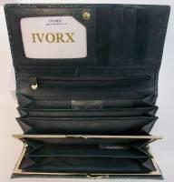 Кошелёк женский "IVORX" Кожзам, 1 большое отделение с отсеками, Клепка, поцелуй, Темно-серый