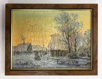 Картина "Зимняя деревня" в рамке, дерево, пластик (сост. на фото)