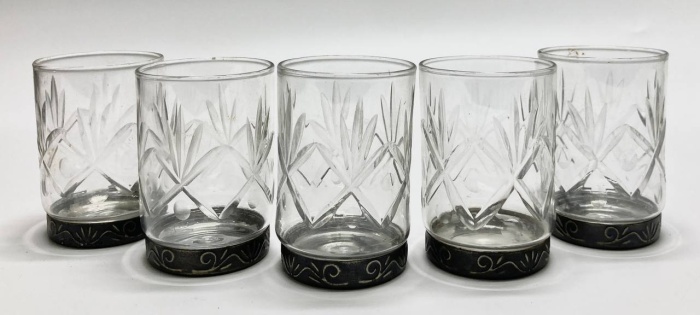 Рюмки стопки, хрусталь, металл, СССР, 5 шт