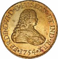 (№1754km19) Монета Гватемала 1754 год 8 Escudos (Фернандо VI)