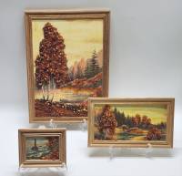 Картины пейзаж с янтарем 3 штуки в деревянных рамах