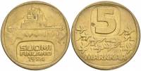 1984 Монета Финляндия 1984 год 5 марок Ледокол Урхо Латунь  XF