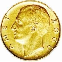 (№1926km11.2) Монета Албания 1926 год 100 Franga Ari (Ахмед Бей Зогу - Король Зог I)