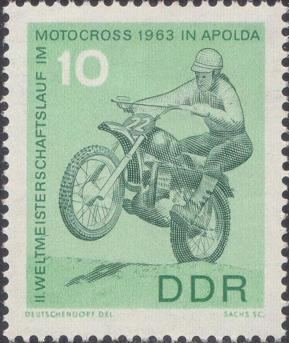 (1963-039) Марка Германия (ГДР) &quot;Мотогонки&quot;  зеленая  Мотоспорт II Θ