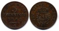 (1865A) Монета Германия (Пруссия) 1865 год 3 пфеннинга / 1/120 талера   Медь  VF
