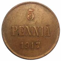 (№1917km17) Монета Финляндия 1917 год 5 Penniauml;